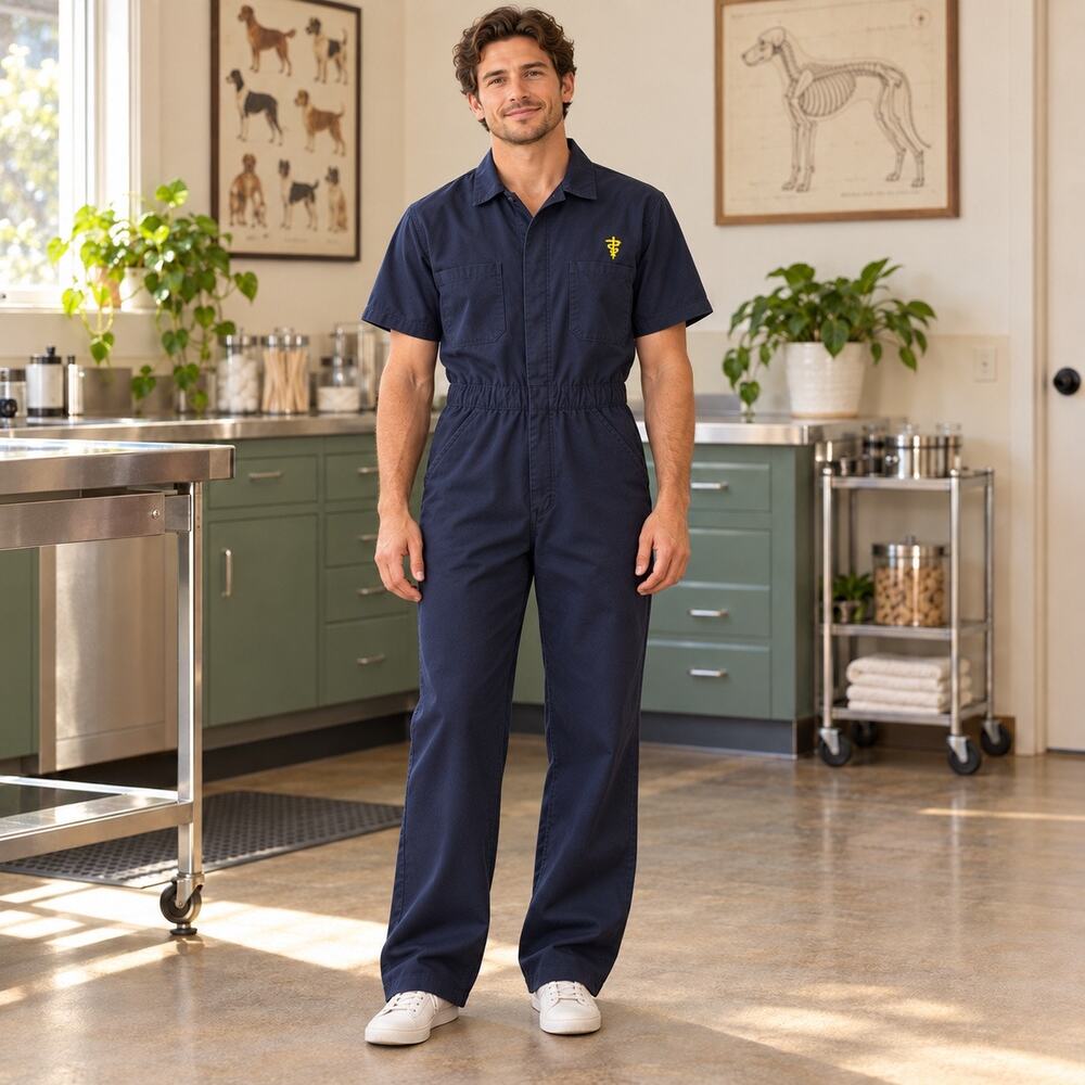 Vintage 1985 Cintas Veterinary Coveralls 38R Vet Caduceus Jumpsuit USA Made